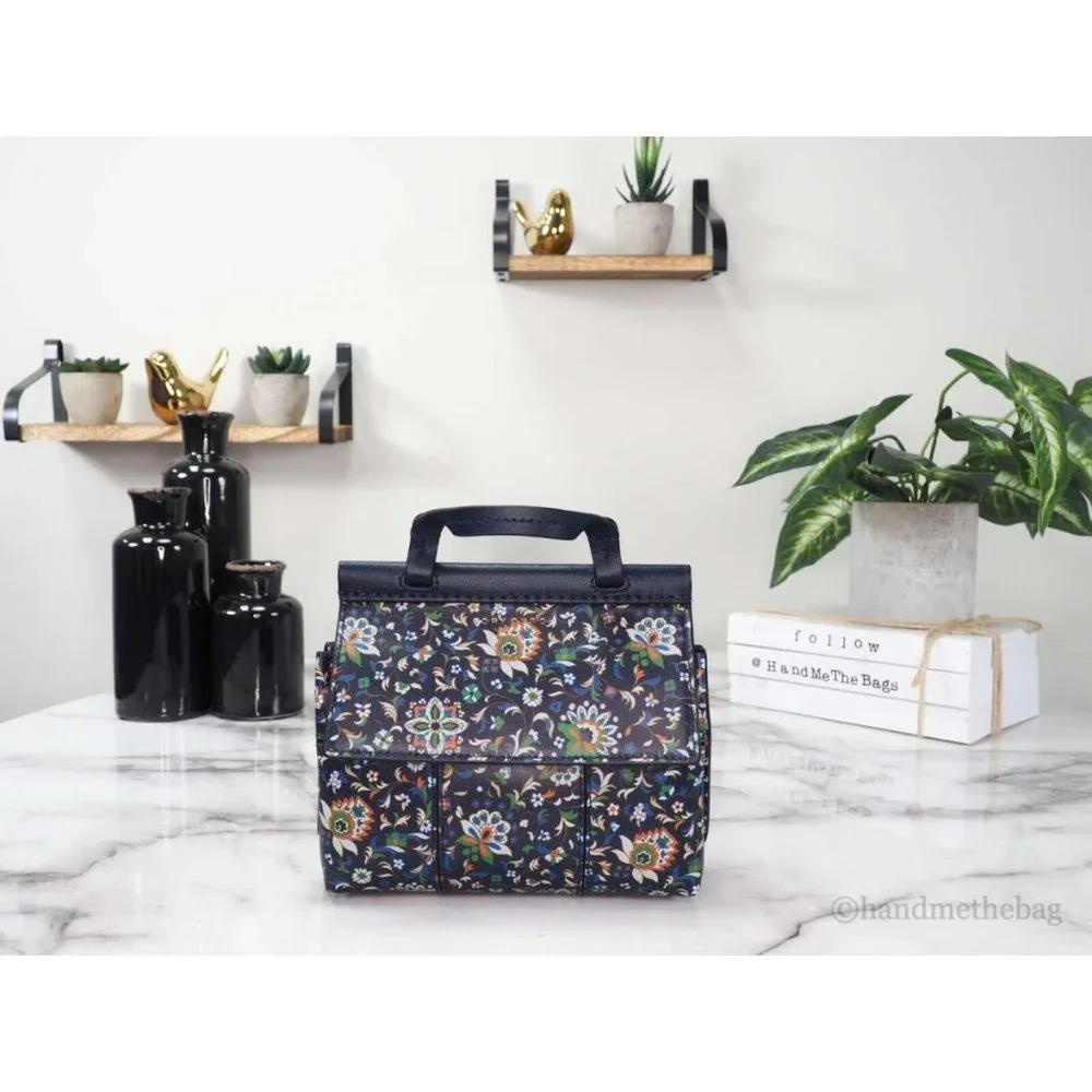 NEW Tory Burch Block Navy Soleil Floral Leather Mini Satchel Crossbody Bag - Picture 1 of 14